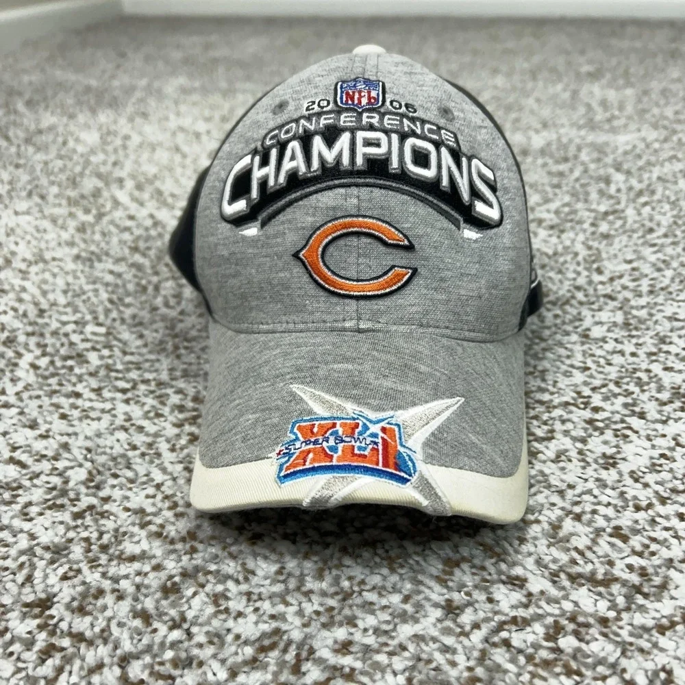 Chicago Bears Hat Cap Strap Back One Size Gray NFL Super Bowl‎ XLI Reebok Sports